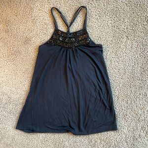 Express Black Beaded Sleeveless Racerback Top Size XS Retro Flowy Sparkle Sexy